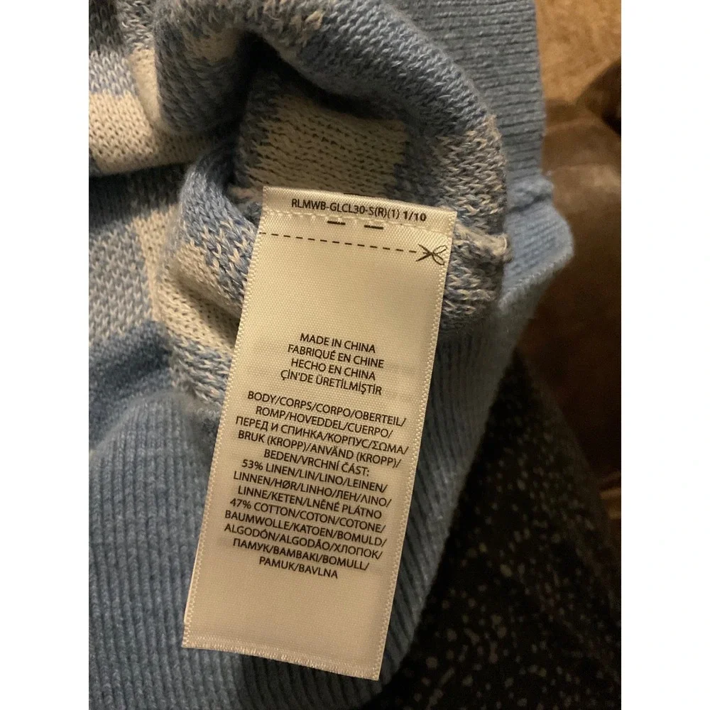 Polo Ralph Lauren Blue Gingham Linen Cotton Short Sleeve Cardigan Sweater preppy